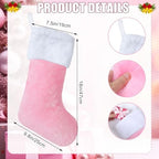 12 Pcs Christmas Stocking 18" Plush,Pink and White - Image 2