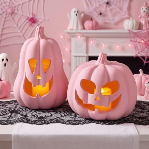 Tioncy Halloween Decor Terracotta Jack O Lantern Pumpkin Decor,Pink by Tioncy