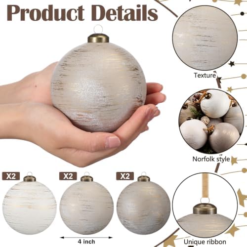 Yunlly 12 Pcs Neutral Christmas Ornament, Ivory Taupe Beige, 4'' - Image 3