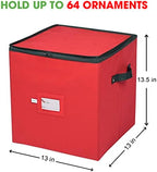 Christmas Ornament Storage Box, 4 Individual Trays Xmas Storage Container, Fits 64 Ornaments Decoration Balls, Constructed of Durable Polyester Material (Red) - Image 6