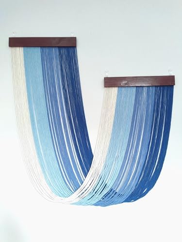 Tie-Dye Macrame Wall Hanging Large 46" Wx36 L Dip Dye Yarn Tapestry Home Boho Wall Decor Ombre Art Headboard Bedroom Living Room Apartment,Blue - Image 2