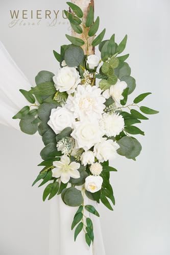 Artificial Wedding Arch Flowers Kit(Pack of 3),2Pcs Artificial Flower Arch Decor,1Pcs Sheer Drape for Wedding Ceremony Arbor for WeddingCeremony (Fairy White) - Image 4
