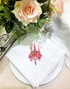 – Embroidered Cloth Napkin Candle Christmas Cotton Napkins Set of 6, 20x20” Hemstitch Table Napkins – Machine Washable, Daily & Holidays, Great Gift Ideas - Image 6