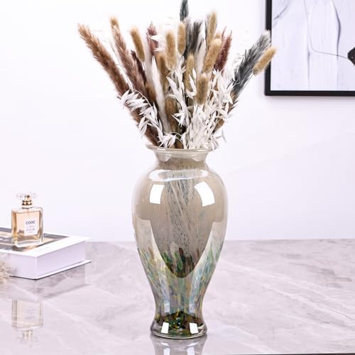 11.8" Tall Blown Green Glass Vase, Colorful Opaque Glass Vase, Unique Design Wide Mouth Art Decoration for Home, Living Room, Dining Table, Pampas Grass Decor (Green) - Image 4