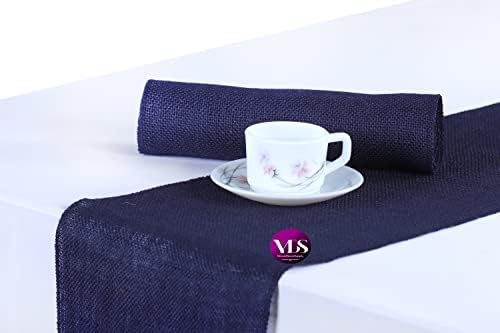 VDS Pack of 10, Burlap Table Runner 100% Natural Jute Rustic Hessian Table Cloth Centrepiece for Wedding Bridal Shower Birthday Event Party Banquet Table Decoration (Size 12X108 Inch)(Navy Blue) by VDS