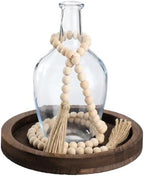 3 Pcs Rustic Country Tabletop Centerpieces, Boho Clear Tall Glass Vases Decor Wooden Serving Tray Wood Bead Garland with Tassels for Wedding Living Room Home Table Holder(Brown) - Image 2