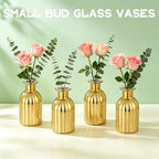 Gold Bud Vases Set of 12, Small Glass Vases for Centerpieces, Mini Vintage Flower Bottles in Bulk, Vertical Ribbed Gold Bottles for Wedding Table Decor, Party, Home & Holiday Arrangements - Image 5