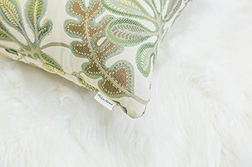 Mika Home Set of 2 Jacquard Tropical Leaf Pattern Throw Pillow Covers Decorative Pillowcase 22X22 Inches,Green Cream - Image 4