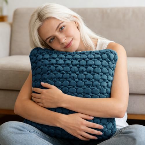 Velvet Blue Throw Pillow Covers 18x18 Set of 2 Cushion Case - Image 3
