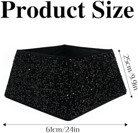 XmasExp Christmas Tree Collar, 24 inch Sequin Halloween Tree Skirt Stand Base Cover for Home Decor, Medium Size 4 Piece Black - Image 2