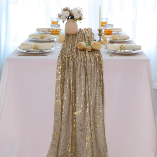 Snowkingdom 6Pcs 10Ft Coffee Gold Gauze Sheer Table Runner - Image 5