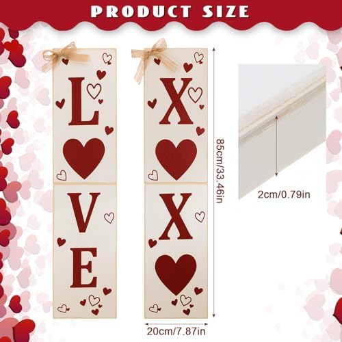 2 Pcs Valentine's Day Porch Sign Love Heart Welcome Wooden Porch Decor Standing Valentine's Day Decoration Rustic Welcome Sign for Patio Front Door Wall Yard Holiday Party, 33" H(Love) - Image 3