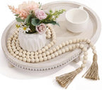 Mumufy 16" x 11.8" Oval Decorative Tray with 58" Bead Garland, White Washed by Mumufy