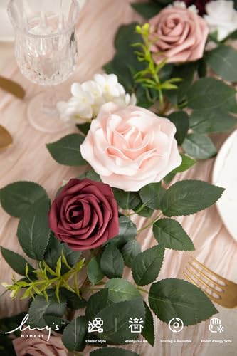 Ling's moment Flower Garland, 5FT Eucalyptus & Rose Dusty Rose & Cream - Image 4