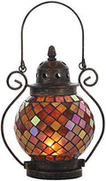 Lily's Home Decorative Candle Lanterns, Mosaic Glass and Wrought Iron Tea Light Candle Holder for Indoor or Outdoor Hanging Lantern. Candle NOT Included. Orange and Gold by LilysHome
