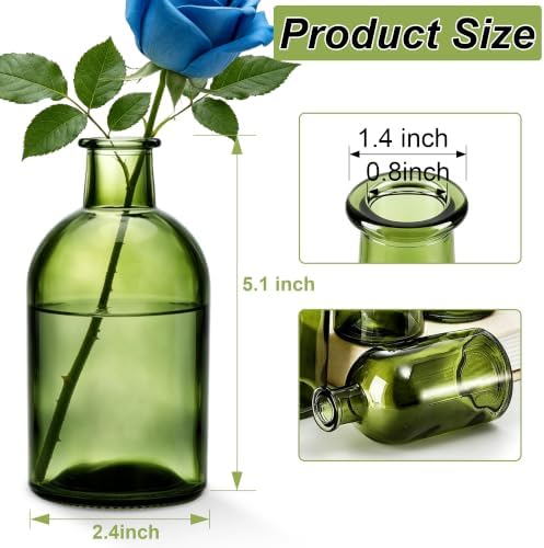 Glass Bud Vases Set of 16, Small Green Flower Vases, Small Bud Vase in Bulk for Centerpiece, Vintage Decorative Bottle Vase for Wedding, Anniversary, Table Decor, Home Decoration - Image 2
