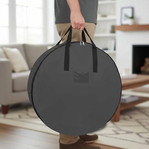 Dark Gray Round Storage Bag 36 Inch, Solid Color Clothes Storage Container with Handles Heavy Duty Organizer for Comforter, Bedding & Holiday Wreaths - Image 2