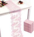 14 Pcs Rose Pink Lace Table Runner 14 x 120 Inch Wedding Romantic Floral Table Cloths Embroidered Runner Decorations for Bridal Shower Birthday Party by LECEHIVO