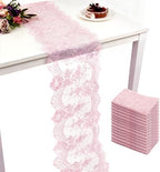 14 Pcs Rose Pink Lace Table Runner 14 x 120 Inch Wedding Romantic Floral Table Cloths Embroidered Runner Decorations for Bridal Shower Birthday Party by LECEHIVO