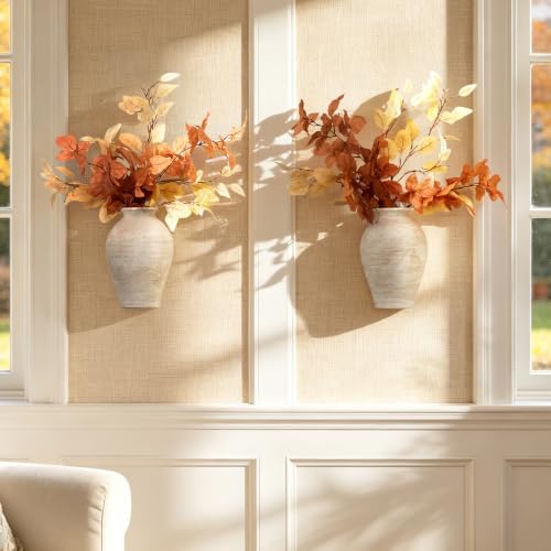 Vanselia Ceramic Wall Vase Home Decor Hanging Planters (2 Pack 11.8" Retro) - Image 5