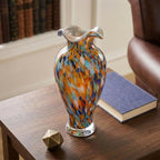 12in Tall Hand Blown Glass Vase Unique Ruffle Wide Mouth Vases, Elegant Modern Glass Flower Decorations Vase, Beautiful Colorful Vases for Home Living Room Bookshelves Wedding High End Centerpieces - Image 4