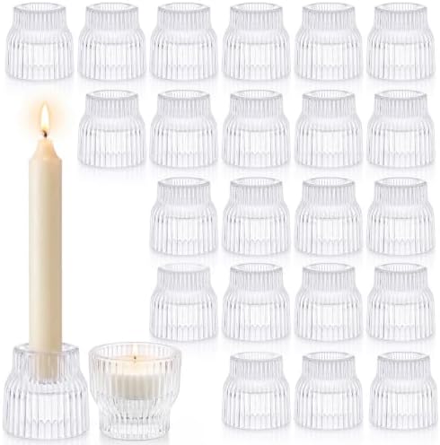 24 Pack Glass Taper Candle Holders for Candlestick, Clear by Mumufy