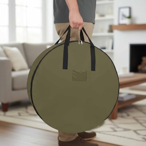 24 Inch Round Storage Bag 1 Pack,Dark Green Solid Color Waterproof Wreath Storage Container with Handles&Zipper Simple Art Closet Organizer Bags Garland Box by Unknown