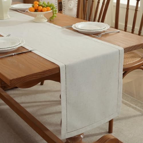 Linen Blend Table Runner – Handmade Hemstitch, Classic Style for Dresser, Dining - Image 2
