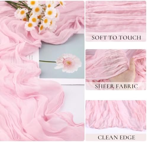 12 Pack Light Pink Table Runner Cheesecloth, Summer Rustic Sheer Gauze Table Runner 35x120 Inch for Wedding Baby Shower Bridal Shower Party Home Decorations - Image 2