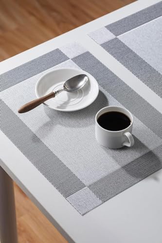 LEXMORE PlaceMats Set of 12 Vinyl/Plastic Woven Place Mats for Kitchen Table Indoor/Outdoor Washable PlaceMat Wipeable Dining Table Mats(Silver Cube) - Image 6
