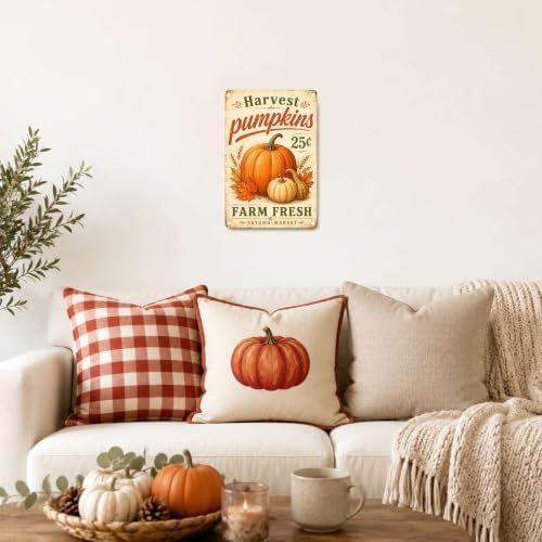 Decorative Tin Sign Vintage Metal Tin Sign Rustic Distressed Finish Harvest Pumpkins Farm Fresh Wheat Wall Decor for Farmhouse Kitchen Pantry Market 8×12 Inches with Metal Frame - Image 5