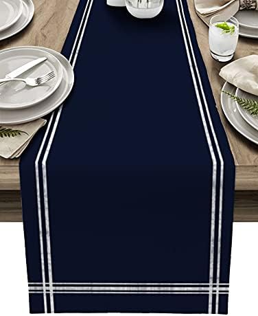 Smile Sunflower Dark Blue Table Runner, Burlap Table Runners 120 inches Long,Farmhouse Style Solid Color Table Runner for Wedding Holiday Party Dinner,Dresser Scarf Decor by Smile+Sunflower