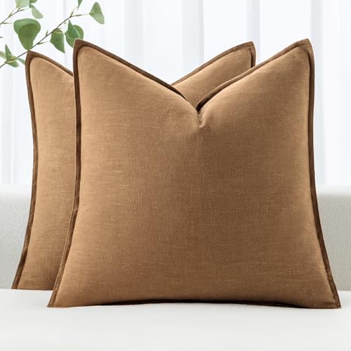 MIULEE Decorative Linen Euro Sham Pillow Covers 22x22 Inch Brown by MIULEE