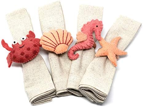 Global Crafts - Handmade Felt Napkin Rings Set - 4-Pack, Seashore Beach by Global+Crafts