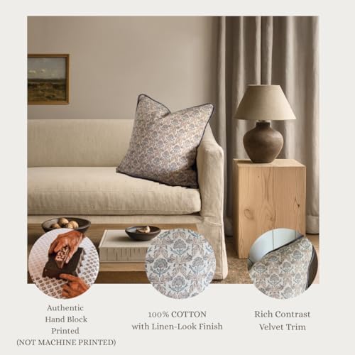 Palm & Loom 100% Cotton Linen Cushion Cover - Aira Decorative Throw Pillow Case with Slate Blue & Peach with piping - Modern Traditional Living Room, Bedroom Pillow Cover (Ziya, 20" x 20" (Pack of 1)) - Image 4