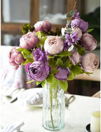 FiveSeasonStuff Dusty Purple & Mauve Artificial Peony Bouquet, Two Faux Silk Flower Bundles with Hydrangeas and Greenery - Image 2