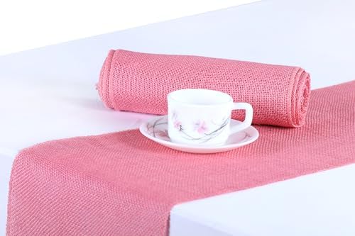 MDS® Pack of 20 Natural Burlap Table Runner, 12 x 108 Inch, Jute Rustic Farmhouse Boho Table Decor for Wedding Reception, Dining Table, Bridal Shower, Baby Shower & Party Decorations - Pink by MDS