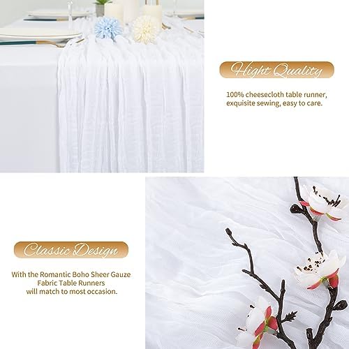 20 Pack White Cheesecloth Table Runner 120 Inch 10FT Rustic Boho Gauze Cheese Cloth Table Runner for Wedding Party Baby Shower Thanksgiving Christmas Decoration - Image 6