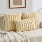 FUTEI Pack of 2 Faux Mink Fur Throw Pillow Covers 24x24 Inch, Beige - Image 5