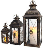 TRIROCKS Set of 3 Decorative Hanging Lantern 9.5/13.5/19" High Vintage Metal Candle Holder with Tempered Glass Perfect for Living Room Garden Yard Patio Parties Events Indoors Outdoors (Black) by TRIROCKS