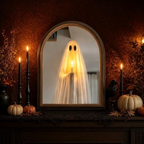 Light Up Ghost Mirror, 11 x 13.8 in Halloween Decor for Mantel & Wall by YYingYu