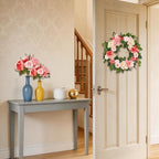 22in Artificial Pink Peony Spring Summer Wreath and Bouquets Sets, Realistic Spring Fake Flower Decor with Real Rattan Base, Includes 2 Matching Bouquets, Front Door Home Mother's Day - Image 5