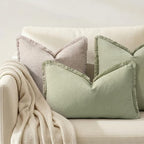 decorUhome Linen Fringe Sage Green Throw Pillow Covers 12x20 Set of 2 - Image 4