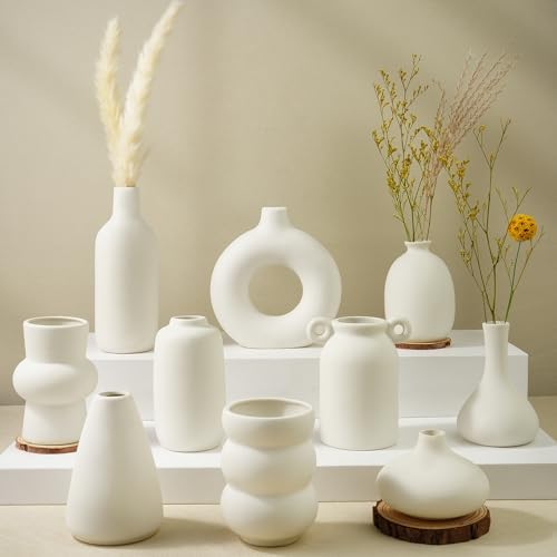 Small White Ceramic Vase Set of 10 Ceramic Bud Vases in Bulk Farmhouse Vase by VIVIRENOIR