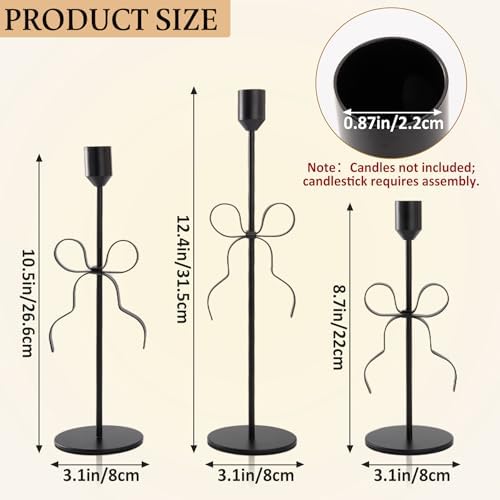 Bow Candle Holder - Bow Candlestick Holder Set of 3 Metal Gold, Modern Decorative Taper Candle Holder for Centerpiece Wedding Dining Table Holiday Housewarming Gift (Black) - Image 3