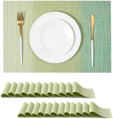 Leetaltree Gradient Green Woven Placemats Set of 24 - Heat Resistant Non-Slip Place mats for Dining Table, Washable Durable PVC Vinyl Woven Table Mats(Gradient Green, 24) by Leetaltree-ArtatEveryTable
