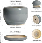 SQOWL Ceramic Pot for Plants - 8 Inch Plant Pot Indoor with Drainage Hole and Saucer, Round Planter Outdoor, Decorative Modern Planter for Flower, Bedroom Decor, Plant Lovers Gifts, Gray - Image 3