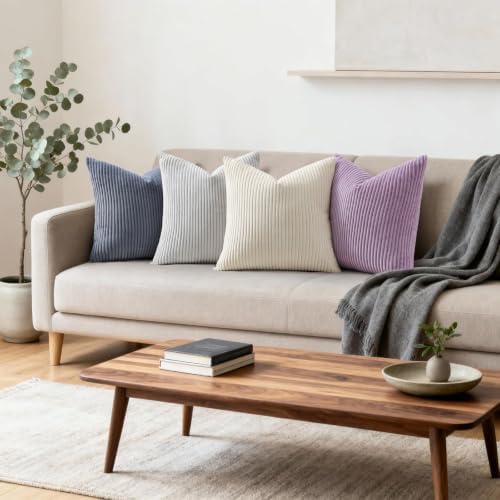 Mecatny Corduroy Decorative Throw Pillow Covers 22x22 Set of 2 Lilac - Image 3