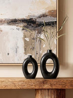 LE TAUCI Ceramic Vases Set of 2, Black Hollow Donut Flower Vases, Modern Decorative Centerpiece for Home Decor, Coffee Table, Shelf, Mantel, Black Bronze Speckle (H10.5”xW8.5”) - Image 3