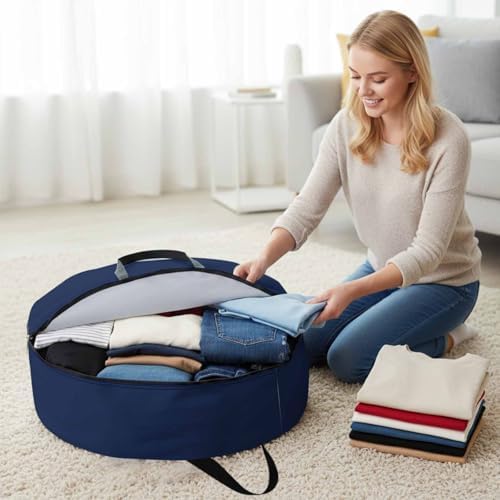 24 Inch Round Storage Bag 2 Pack,Modern Solid Color Navy Blue Waterproof Wreath Storage Container with Handles&Zipper Minimalist Pure Bleu Marine Closet Organizer Bags Garland Box - Image 4